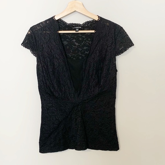 #8 - Bebe Black Lace Sleeveless Blouse - SZ M - Picture 2 of 7